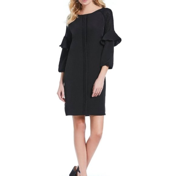 H by Halston Dresses & Skirts - H Halston Black Dress with Lace Shoulders Size M